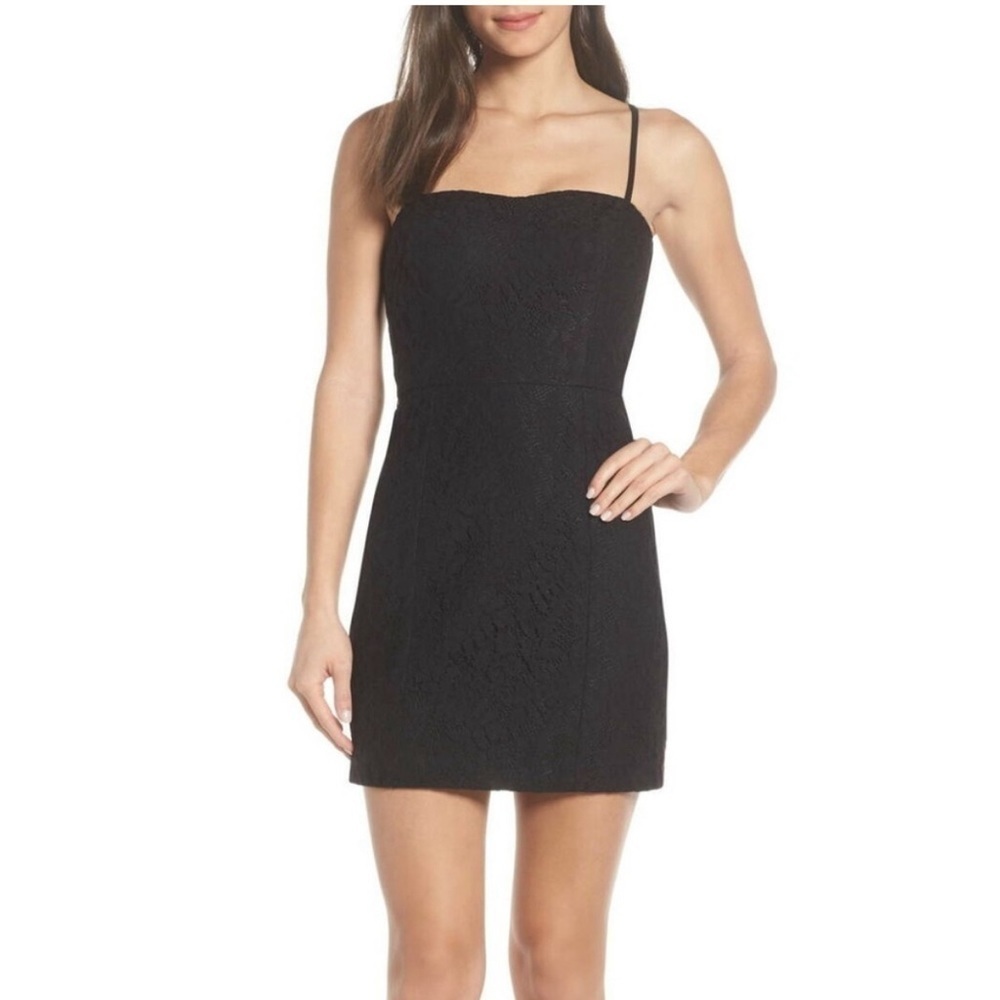 French Connection Lace Cocktail Mini Dress Black Size 8 Party LBD Formal Classic - Picture 1 of 8